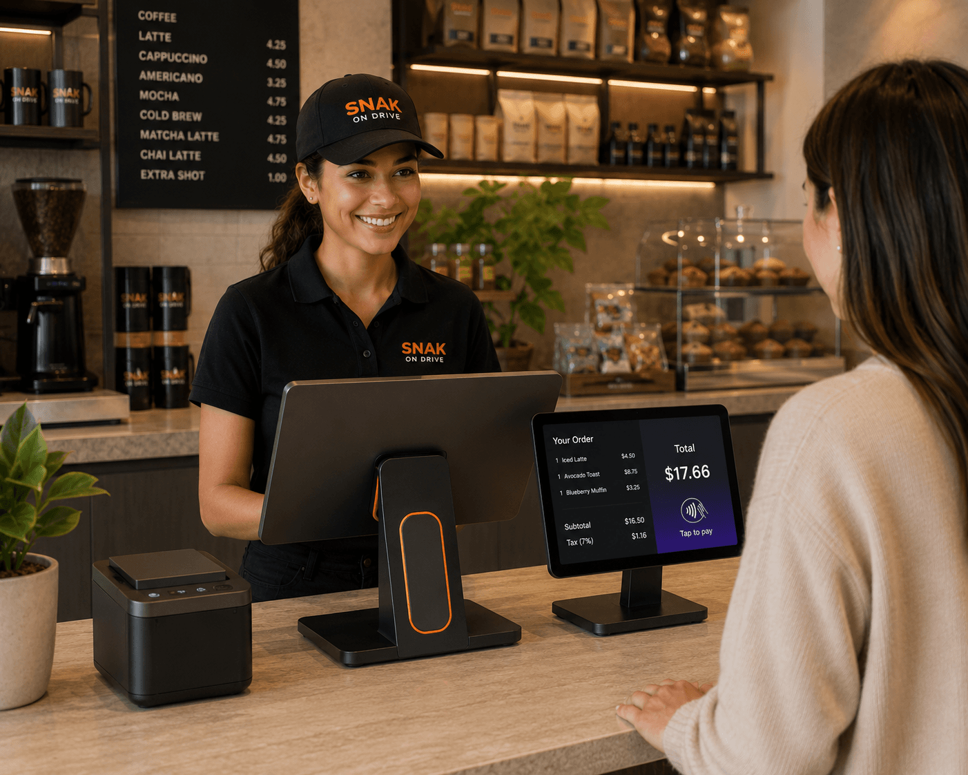 SNAK on drive café counter running AMS